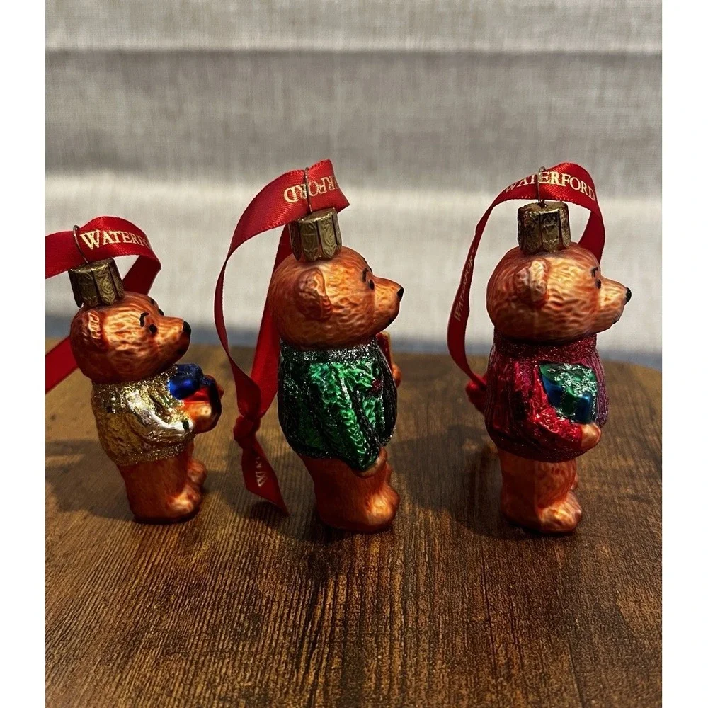 Waterford Holiday Heirlooms Set of 3‎ Teddy Bear Christmas Ornaments Luxury